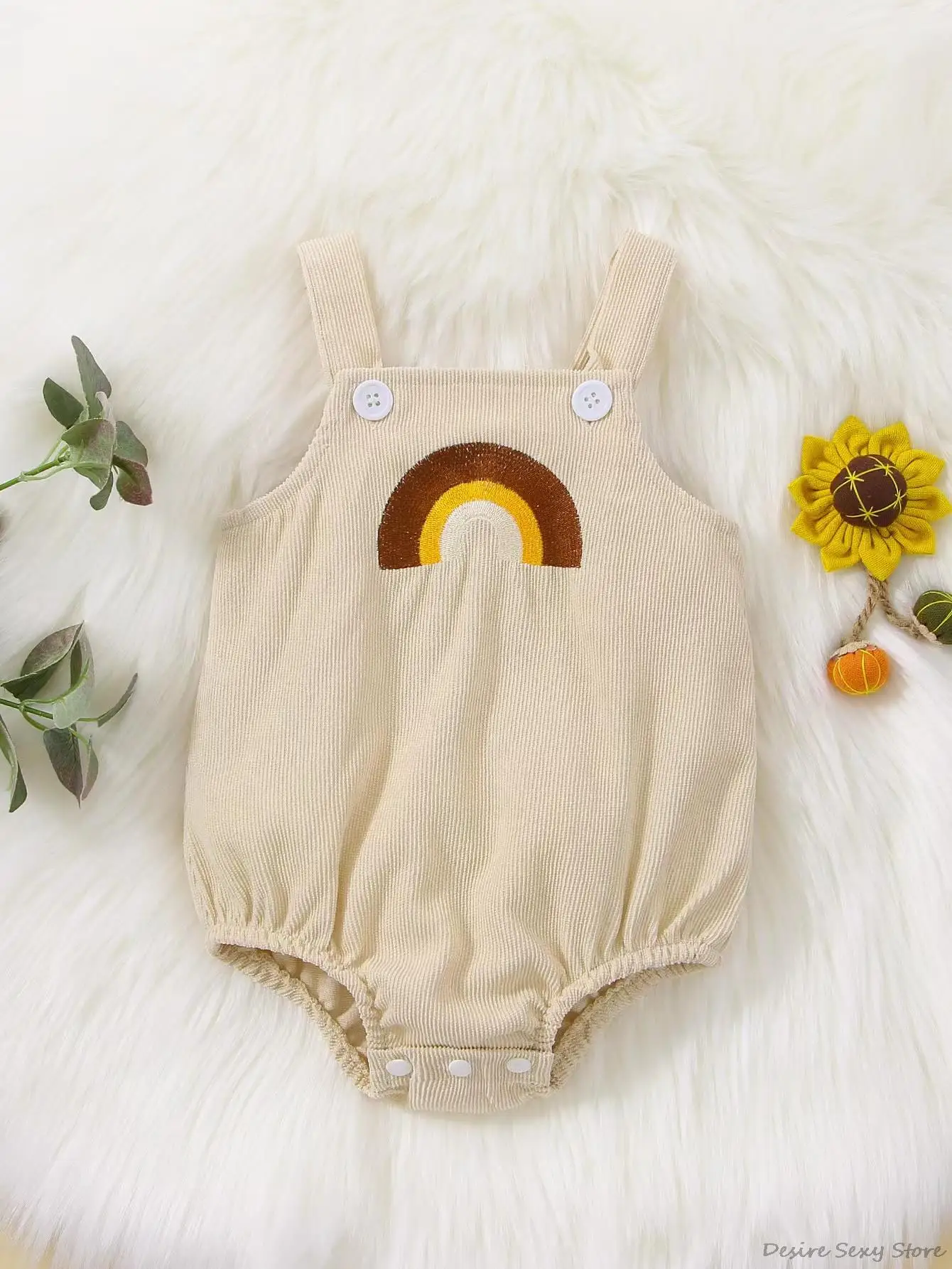 

Summer Baby Rainbow Sling Corduroy Comfortable And Does Not Hurt The Skin Boys And Girls Soft Jumpsuit