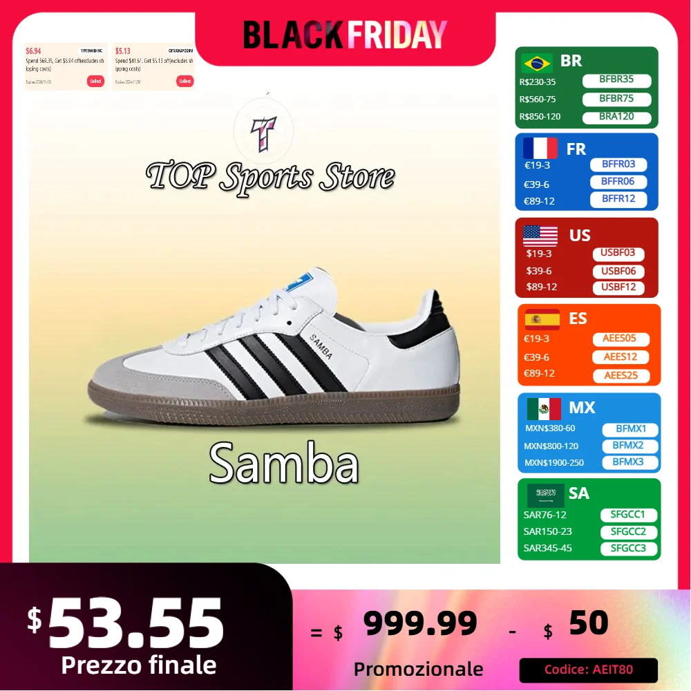 Adidas Originals Samba Low OG Обувь для скейтбординга Мужские и женские классические