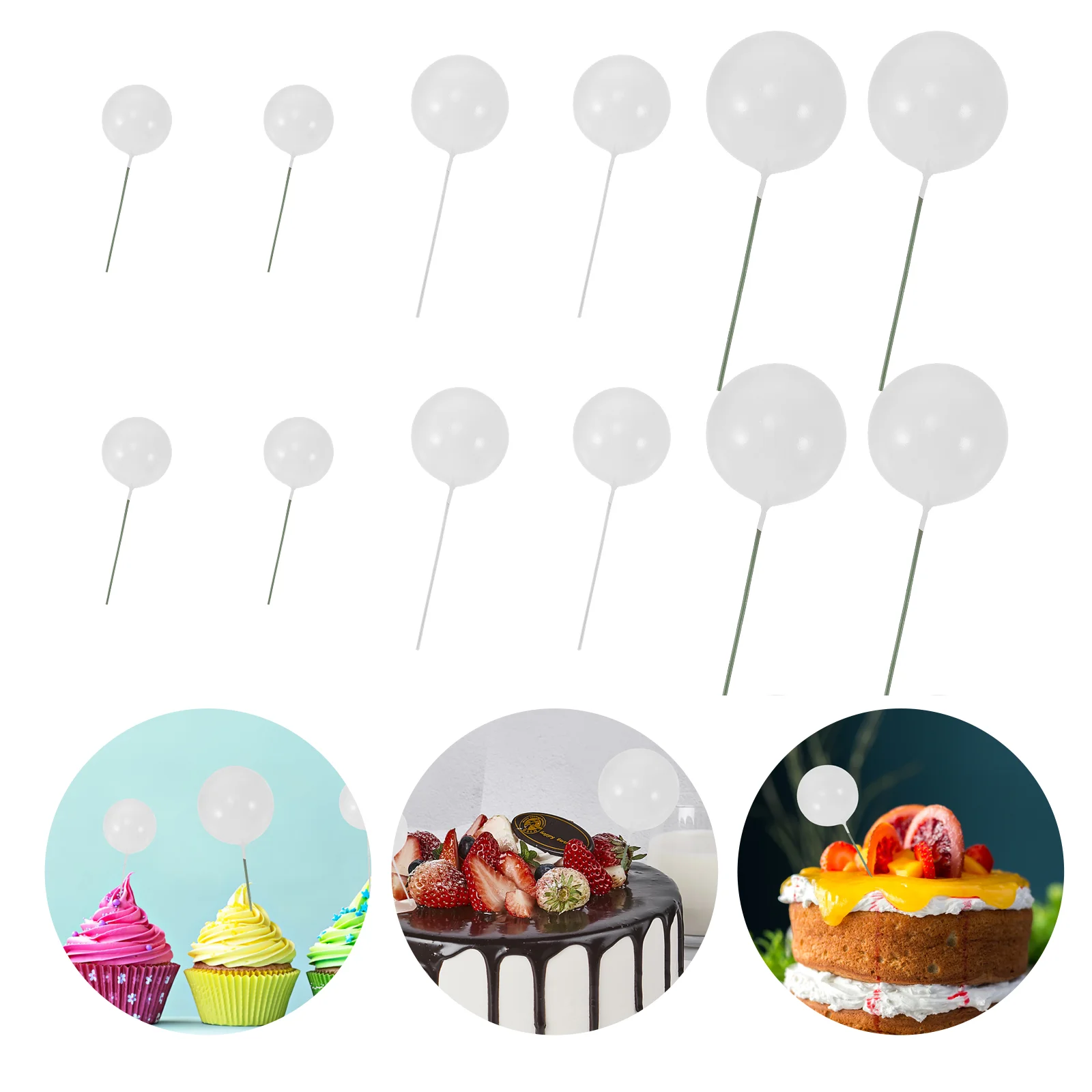 

30pcs Decorative Smooth Balloon Cake Picks Balls Cake Picks Cake Decorating Supplies DIY Dessert Toppers