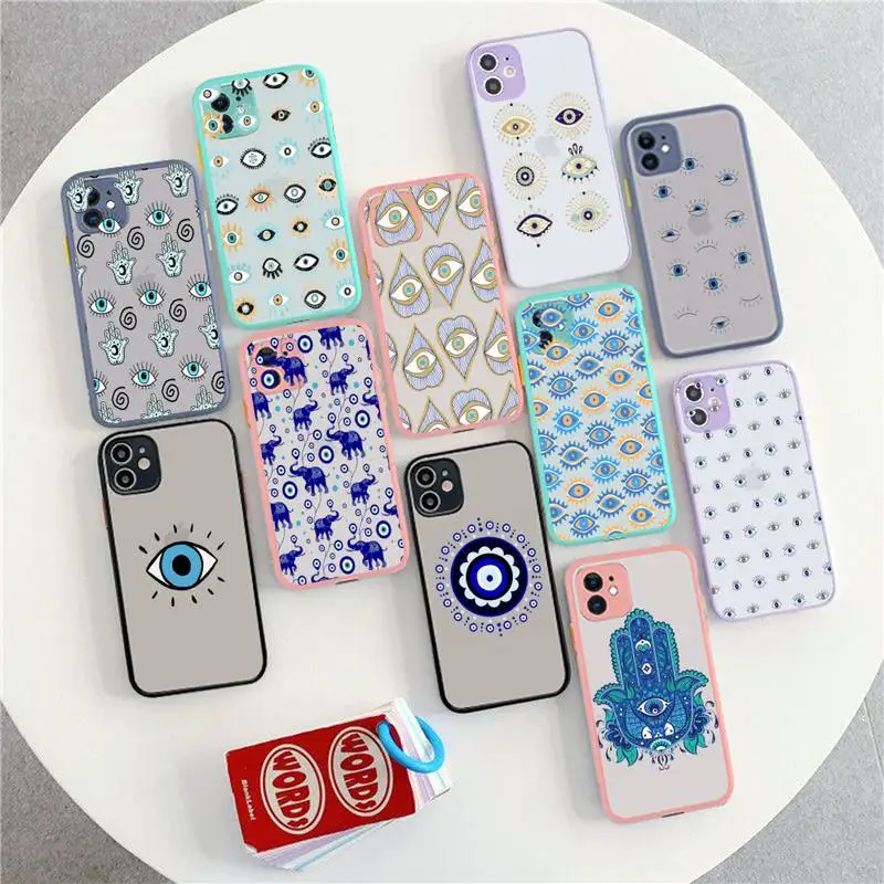 

FHNBLJ Lucky Eye Blue Evil Eye Print Phone Case for iPhone X XR XS 7 8 Plus 11 12 13 pro MAX 13mini Matte Shockproof Case