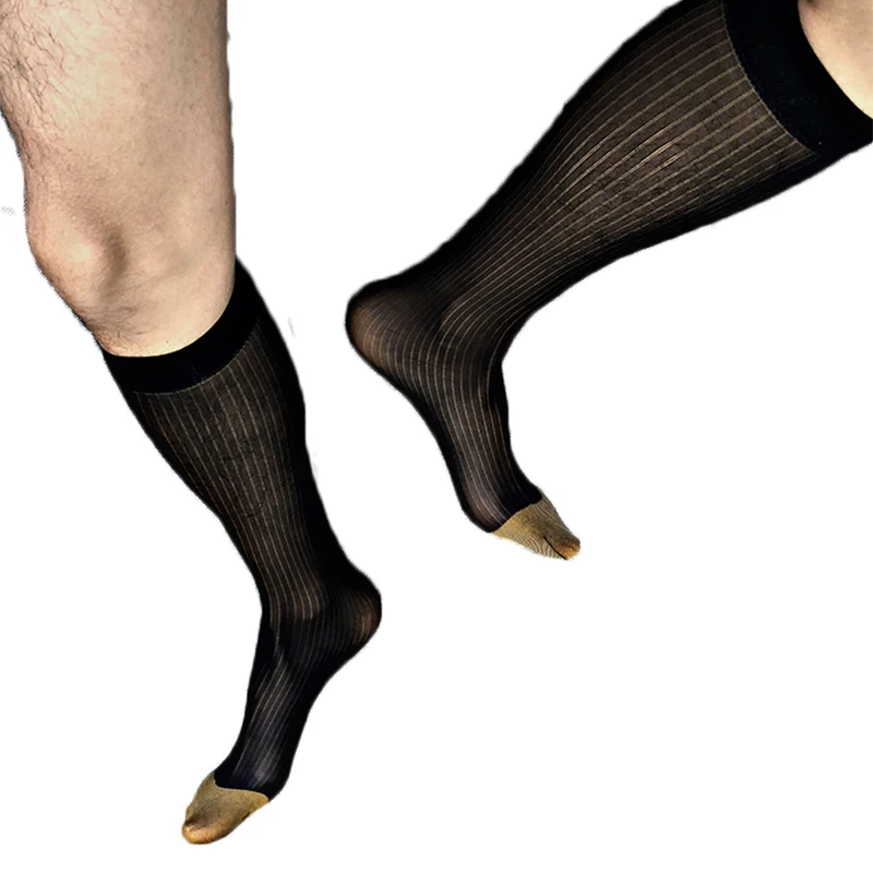 

Gifts for Men Tube Socks Formal Sexy Man Sheer Suit Stockings Fetish Business Ultra Thin Erotic Dress Sock hombre Golden Toe