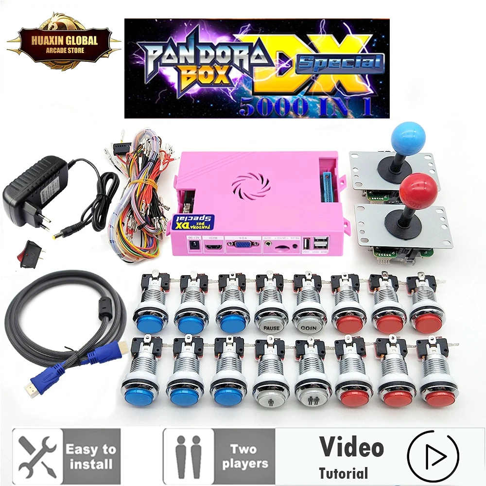 FHD 1080P DIY Arcade Game Kit 5000 Pandora Box DX Special 8 Way Sanwa Joystick Chrome Plating Illuminated Push Button Pandora DX