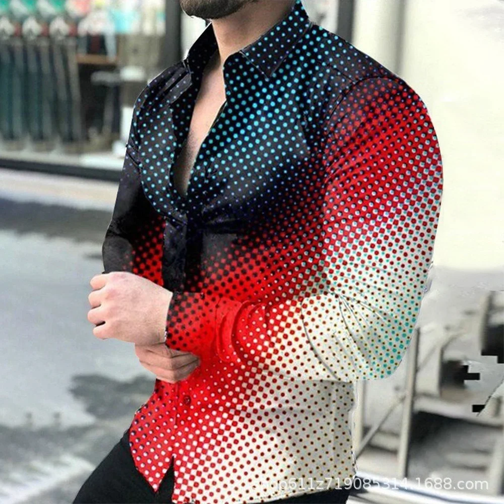 New Men's Gradient Print Long Sleeve Shirt