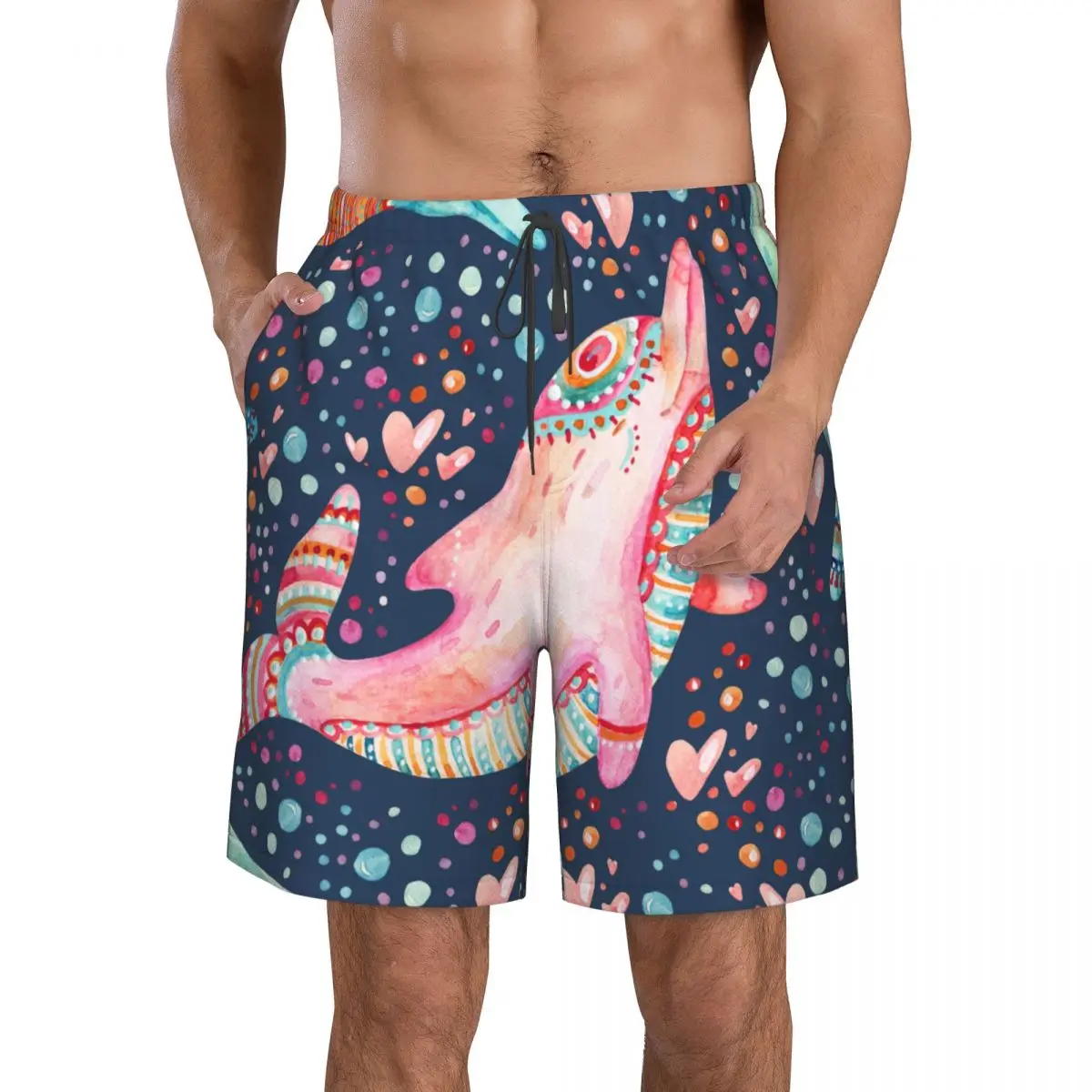 

Mens Swimwear Swim Shorts Trunks Beach Board Shorts Swimsuits Mens Running Sports Surffing shorts Cartoon Dolphins Quick Dry