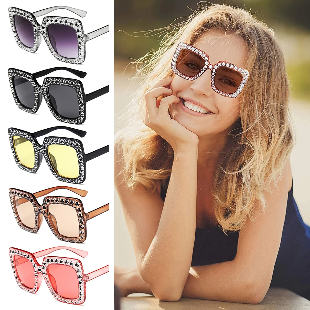 

Fashion Crystal V400 Big Square Frame Sun Glasses Square Sunglasses Eyewear Oversized Sunglasses