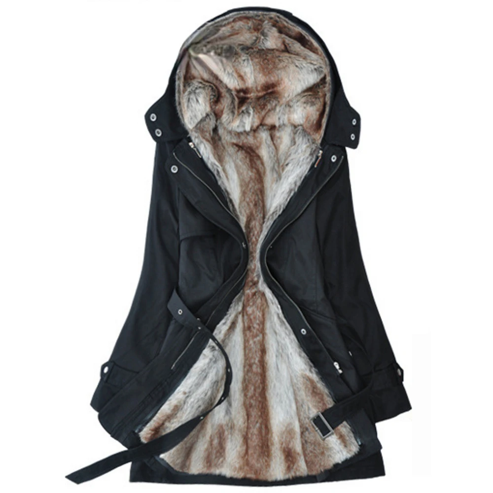 

Women's Autumn and Winter Down Jacket Casual Women's Basic Coat Warm Hooded Artificial Fur Slim Coat Female Long-sleeved Coat