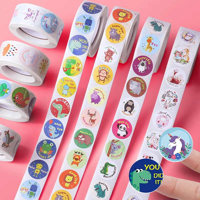 

500PCS Kids Reward Stickers Cartoon Animals Children Sticker Teacher Parent Supplies Students Praise Kawaii Lable Tag