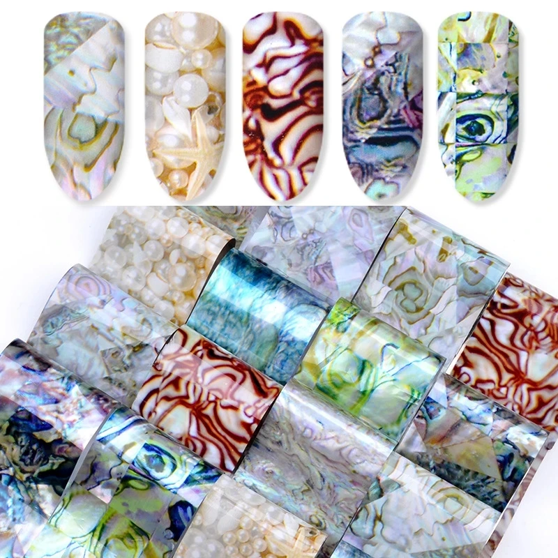 

8 Rolls/box Nail Art Holographic Gradient transfer Foil Paper Marble Shell Style Manicure DIY Tips polish adhesive Sticker #%66
