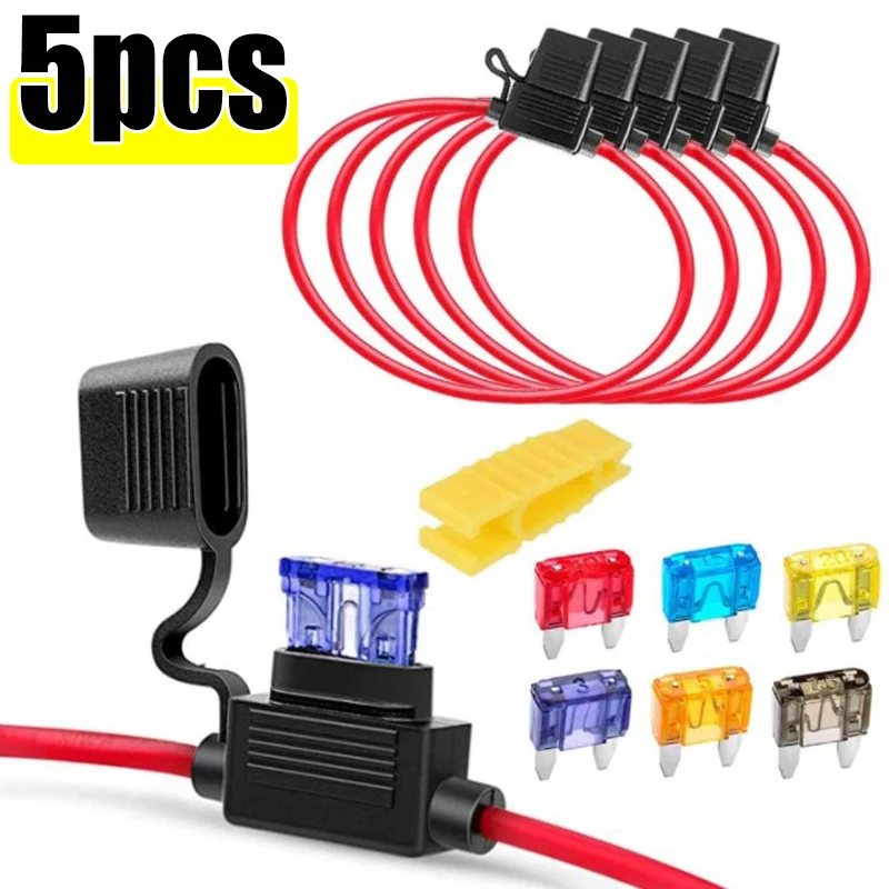 

5Pcs In Line Car Mini Blade Adapter Fuse Holder Splash-proof for 12V 30A Wire Cutoff Switch Socket Damp Proof Splash