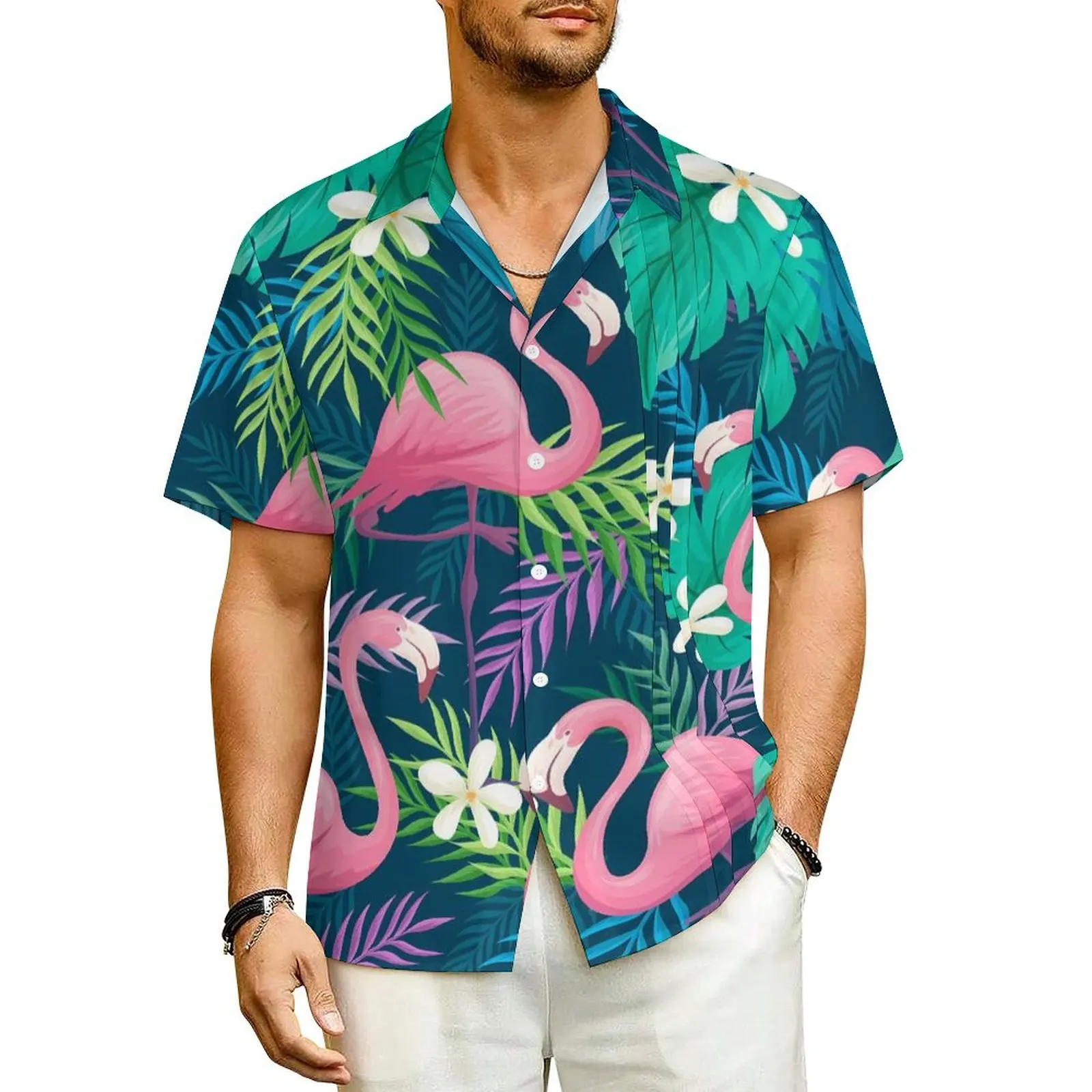Рубашка для отпуска с розовым фламинго мужская классическая повседневная