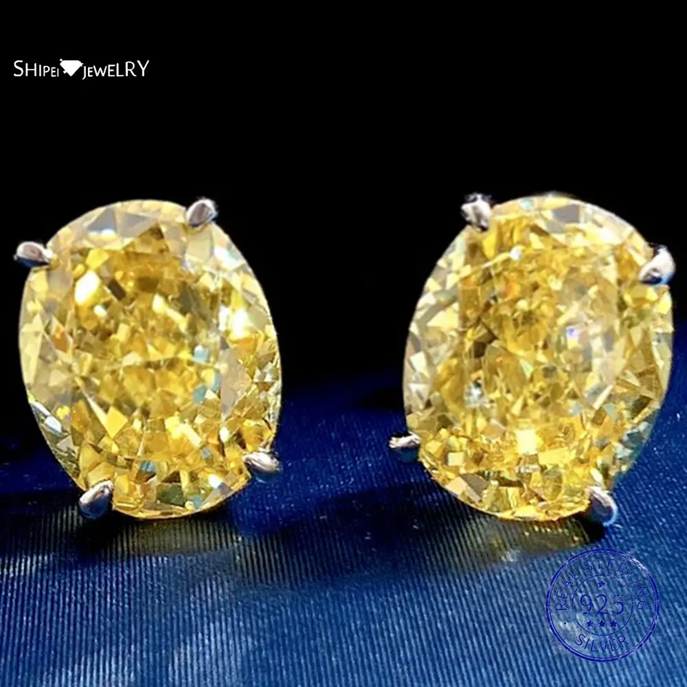 

Серьги-гвоздики Shipei из серебра 100% пробы с искусственным муассанитом овальной формы