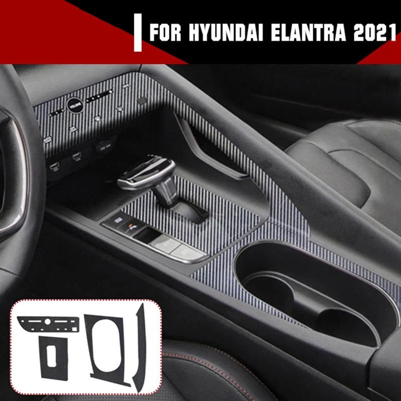 

3Pcs/Set Carbon Fiber Gear Panel Water Cup Frame Trim Decoration Sticker For Hyundai Elantra 2021