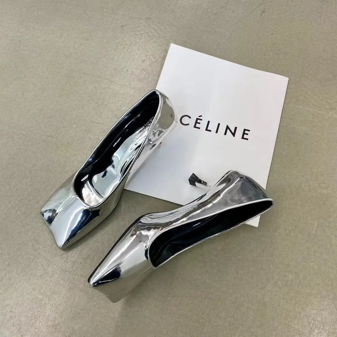 Shinging Women Pumps Square Toe Sexy Gold Silver Thin High Heels Shallow Slip On Party Dress Shoes Office Pumps Elegant Pumps