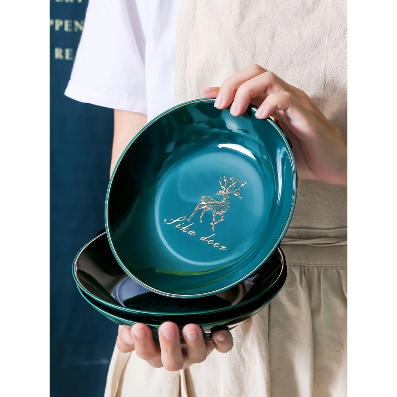 

Xiaoming European-Style Ceramic Golden Trim Plate Western Cuisine Plate Steak Plate Creative and Refined Breakfast Plate Fruit P