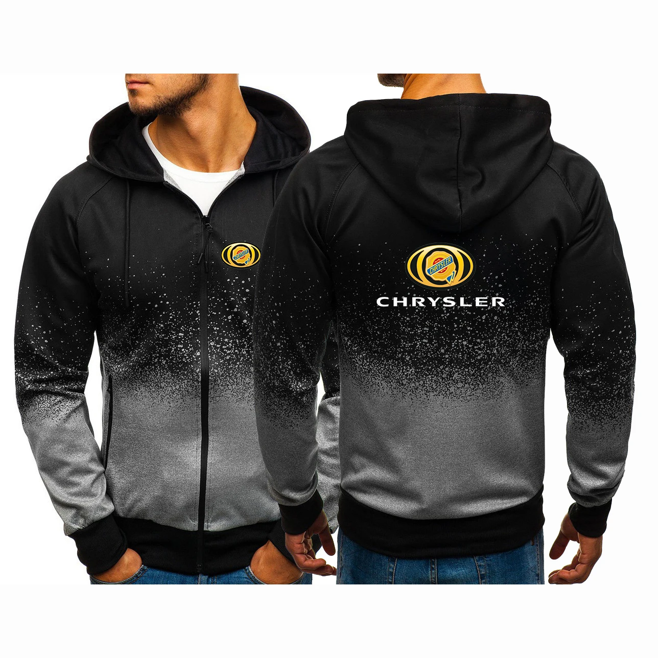 

New CHRYSLER Men Long Sleeve Gradient Color Sweatshirts Harajuku Hoodies Zipper Sweatshirt Cotton Jackets Sportswear Man Coats