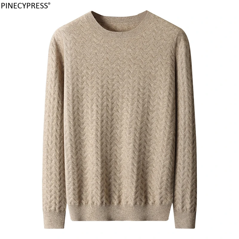 

100% Cashmere Warm Anti-wrinkle Quality Fashion Knitwear Man Knitted Pullover Male Casual Long Sleeve O-Neck Men Sweater