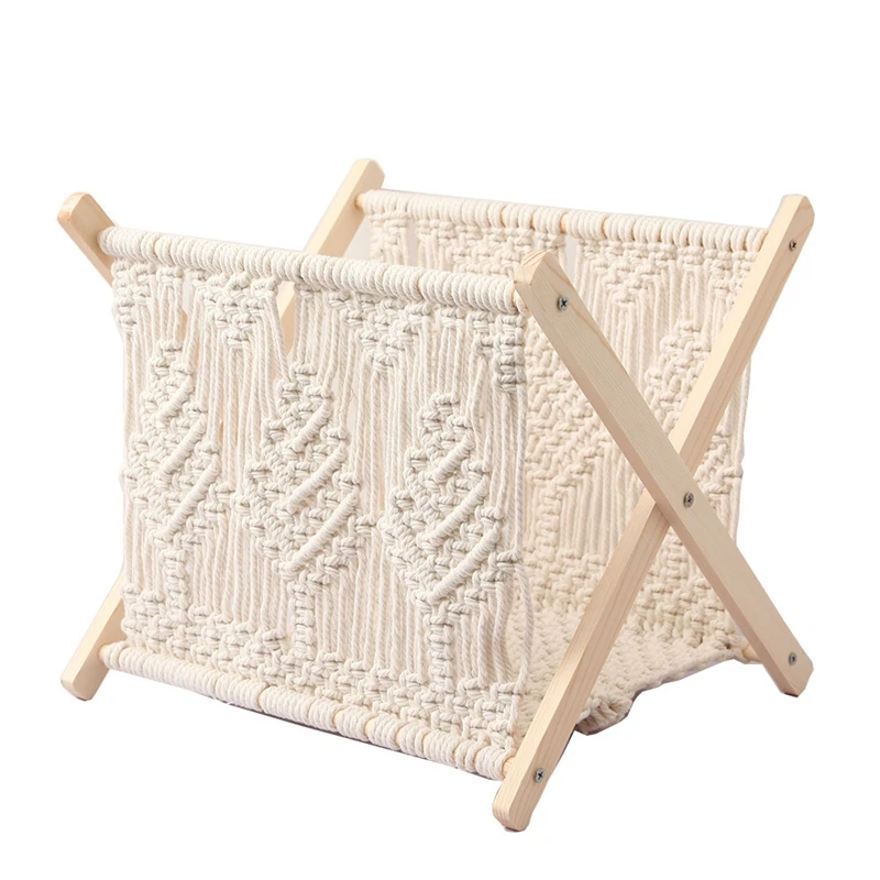

HOT-Nordic Cotton Rope Woven Storage Rack Magazine Rack Creative Desktop Magazine Rack Floor Rack Bohemian Style