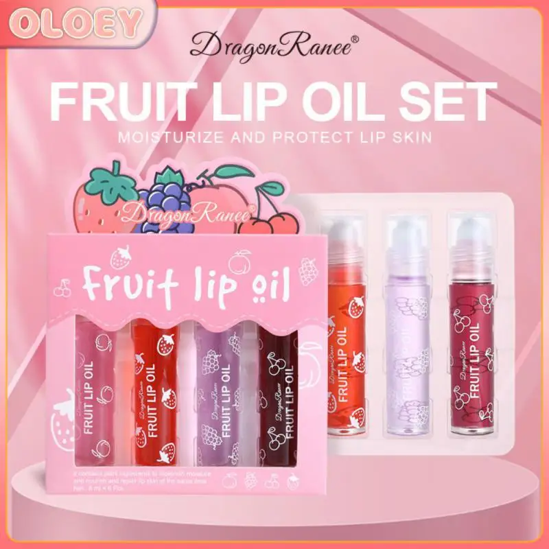 

Transparent Toot Fruit Roll-on Lip Oil Set Plump Moisturizing Glass Lip Gloss Long-lasting Transparent Lip Glaze Lip Care