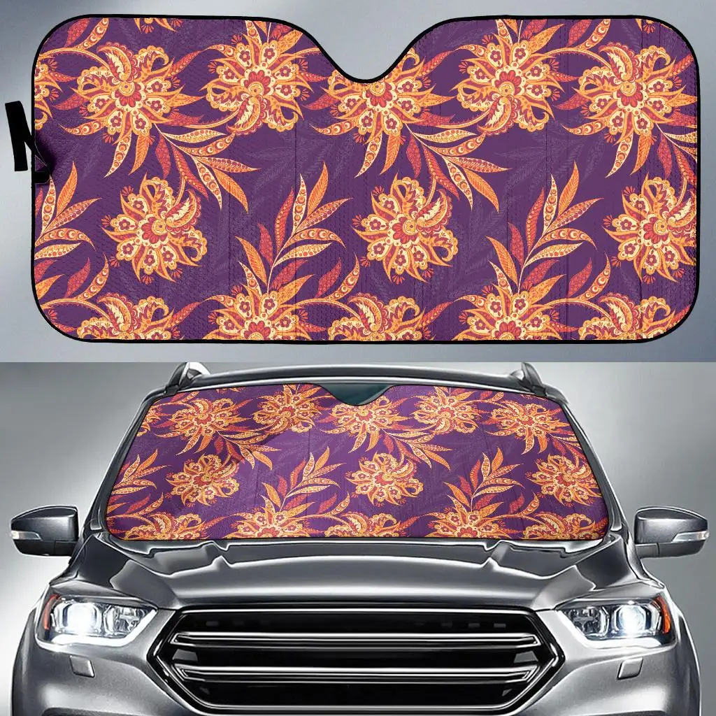 

Tangerine Floral Bohemian Pattern Print Car Sun Shade