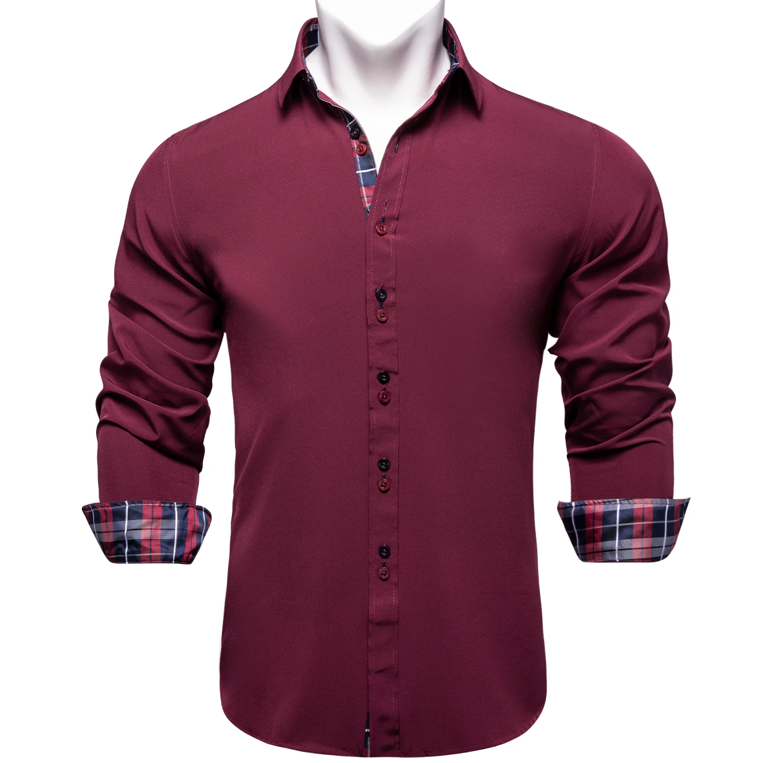

Classic Luxury Spring Fall Long Sleeve camisa masculina Party Shirt For Men Red Patchwork Collar Turn-Down Shirts Holiday Gifts