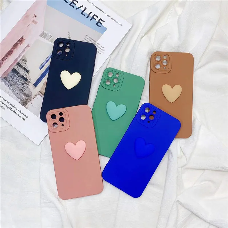 

Cute 3D Black Love Heart Soft Phone Case with Wrist Strap For iPhone 14 13 12 11 Pro Max X XS XR 7 8 plus Simple Cover