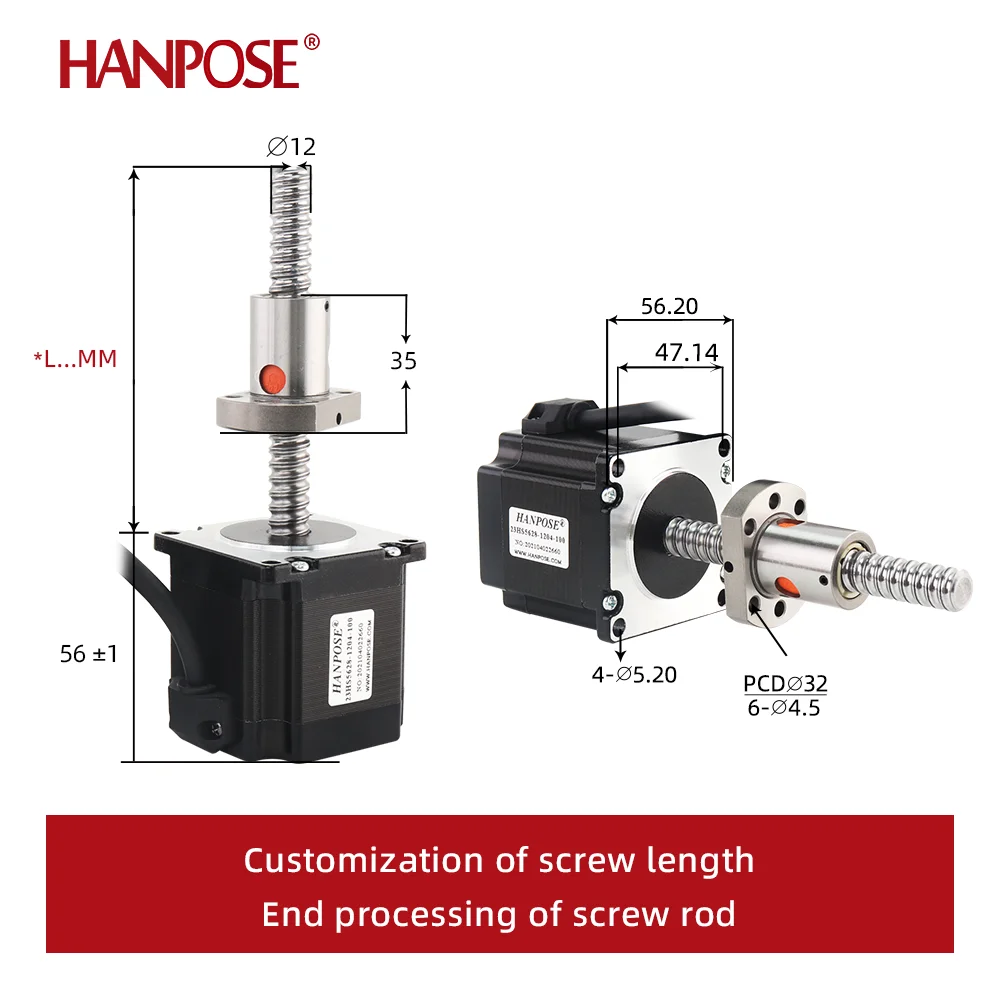 Шарико-винтовой двигатель 1 шт. 2 фазы 56 мм 126 Н. см 23HS5628 с SFU1204 100 200 300 для 3D-принтера
