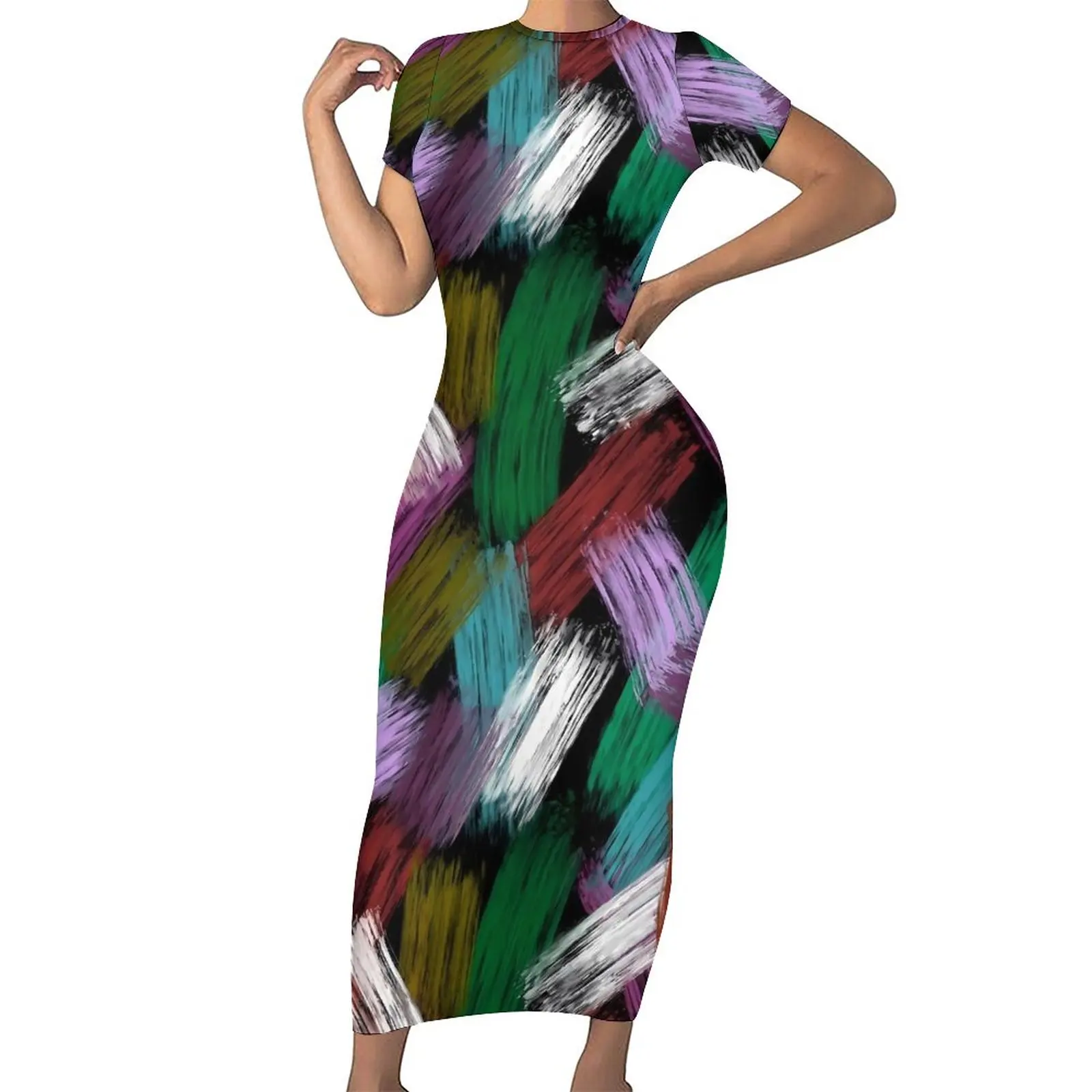 

Платье-макси с коротким рукавом и принтом в полоску