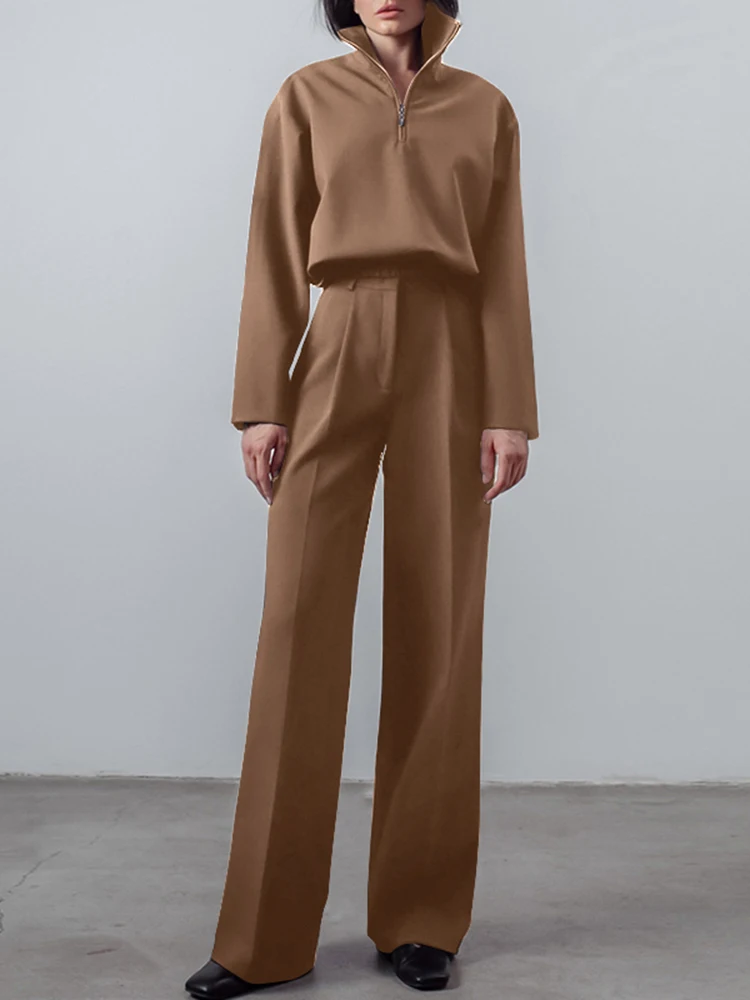 

2022 ZANZEA Women Stylish Outifits 2PCS Women's Matching Sets Urban Tracksuits Elegant Vintage Long Sleeve Blouse Wide Leg Pants