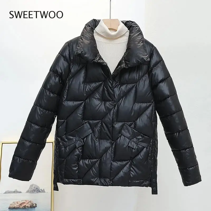 Women Jacket 2022 New Winter Parkas Female Glossy Down Cotton Jackets Stand Collar Casual Warm Parka Short Coat Female Outwear