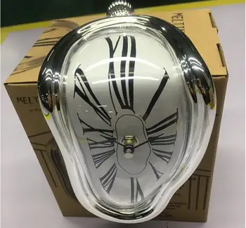 1pc NEW Creative Seat Twisting Clock Melting Table Clock Right Angle Retro Deformation Roman Numerber Clocks Office Home Decor 4