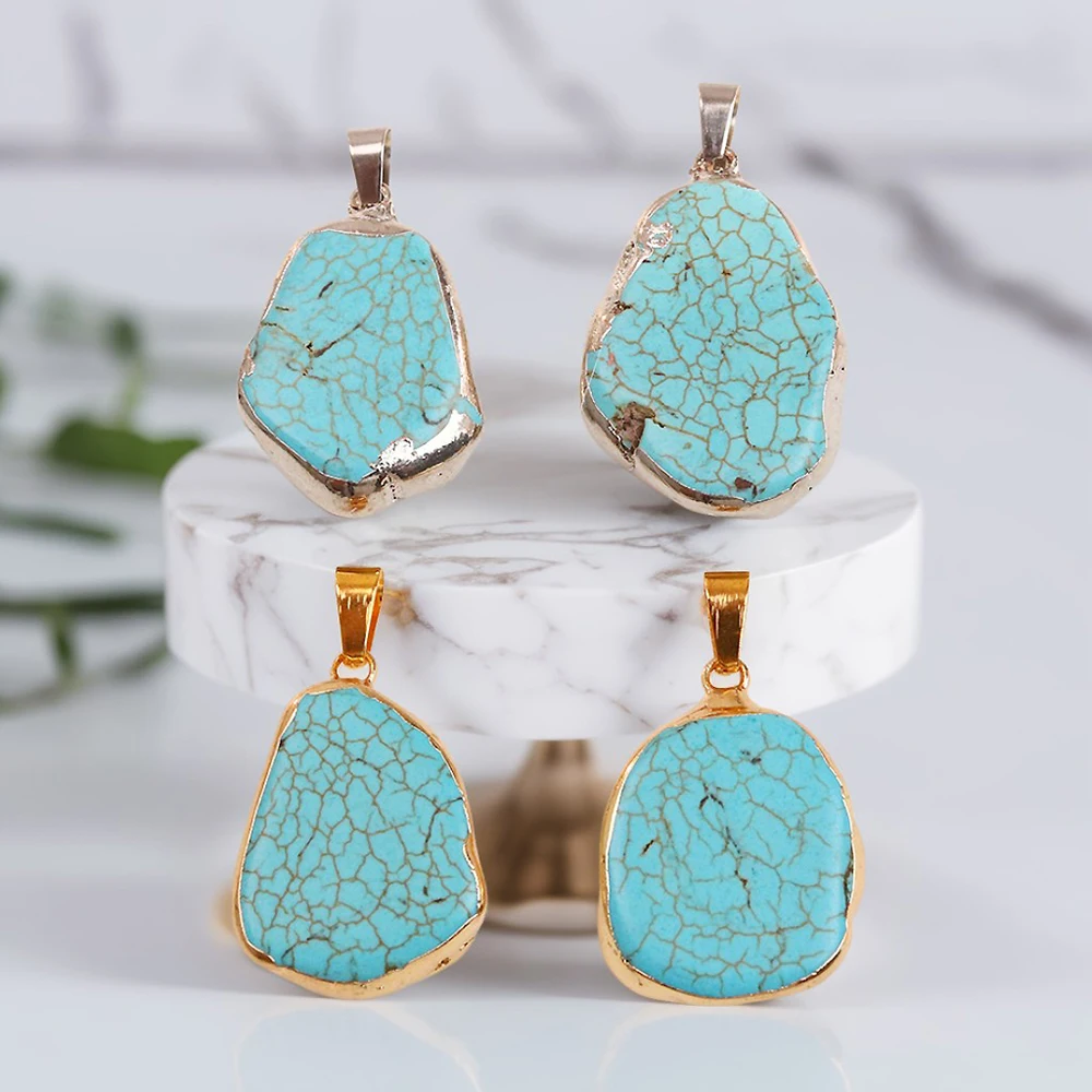 Ожерелье Неправильной Формы с голубым бирюзовым камнем модные ювелирные изделия