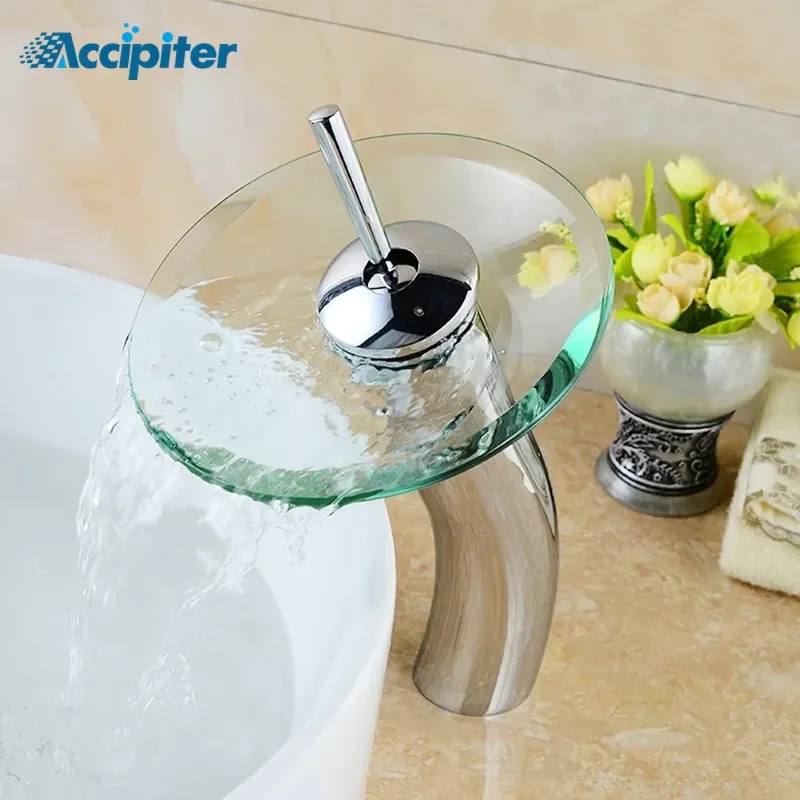

Mushroom-shaped long neck Glass bathroom waterfall Faucet.Transparent vessel water faucet.bathroom basin sink Mixer Tap XP-015