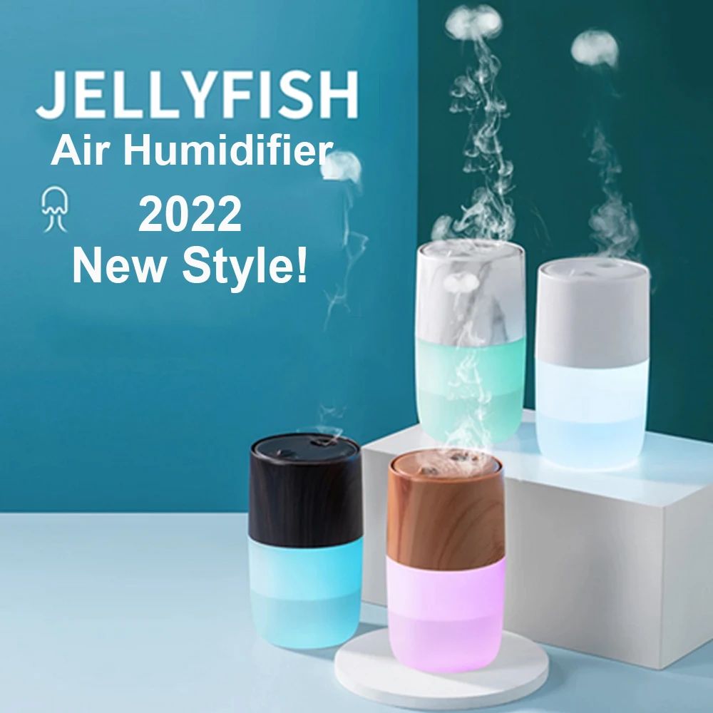 

2022 New Jellyfish Air Humidifier 360ML USB Charge Essential Oil Diffuser With LED Night Light Cool Mist For Bedroom Home Car