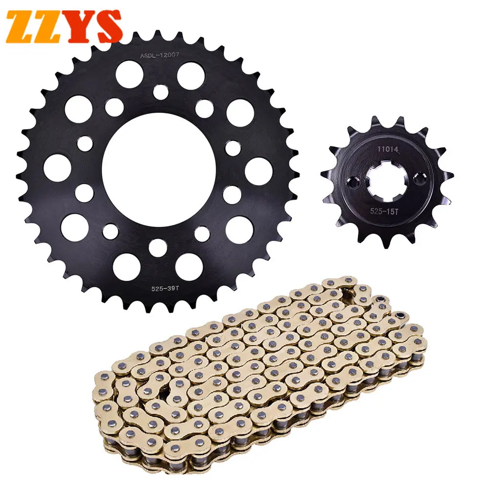 525 15T 39 T 15 зубьев мотоцикла 525HO Золотая цепь Передняя Задняя звездочка Шестерня