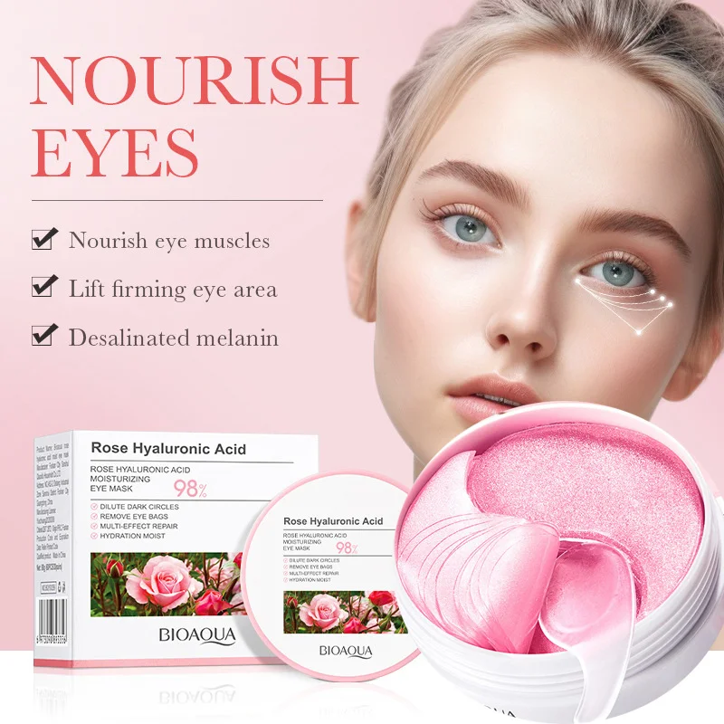 

Bioaqua Moisturizing Rose Hyaluronic Acid Hydrating Eyes Mask Collagen Eye Patches Removal Black Eye Bag Anti-aging Improve Dry