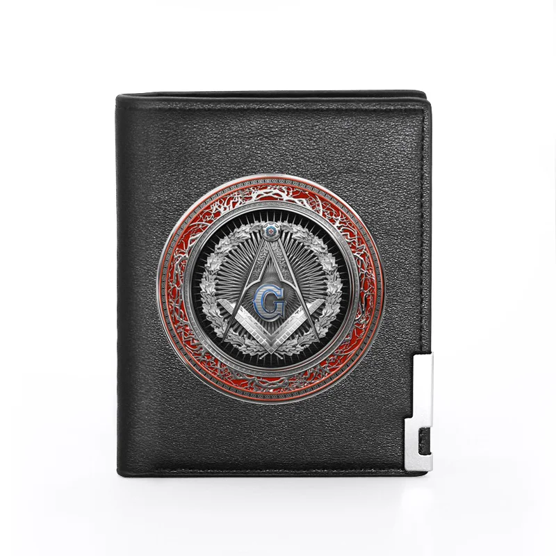 

2022 New Arrivals Masonic Symbol Printing Pu Leather Wallet Men Bifold Credit Card Holder Short Purse Male BG3504