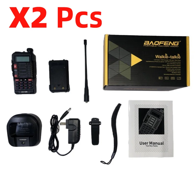 2Pcs BaoFeng UV-10R High Power 10W Walkie Talkie Handheld Transceiver Dual Band UHF VHF CB Ham Radio Long Range Two Way Radio
