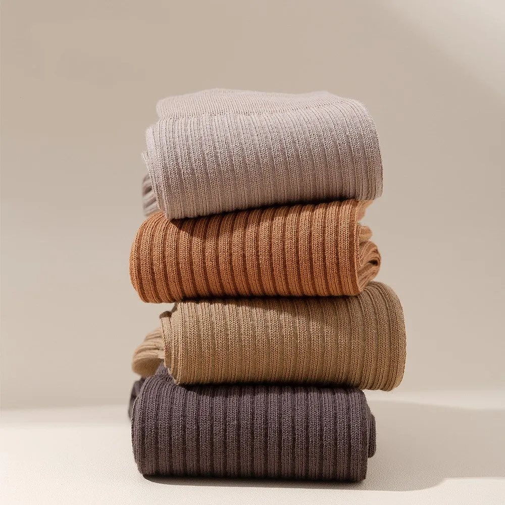 2022 New Arrival 6 Pairs Cozy Women Socks 98%Cotton for Autumn Winter Solid Color Fashion Design Japanese Style
