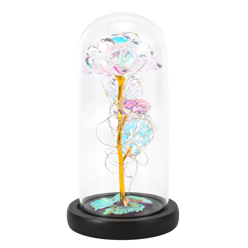 

Rose Kit,Colorful Gold Foil Rose And LED Light In Glass Dome,For Home Decor Birthday,Wedding,Valentine's Day