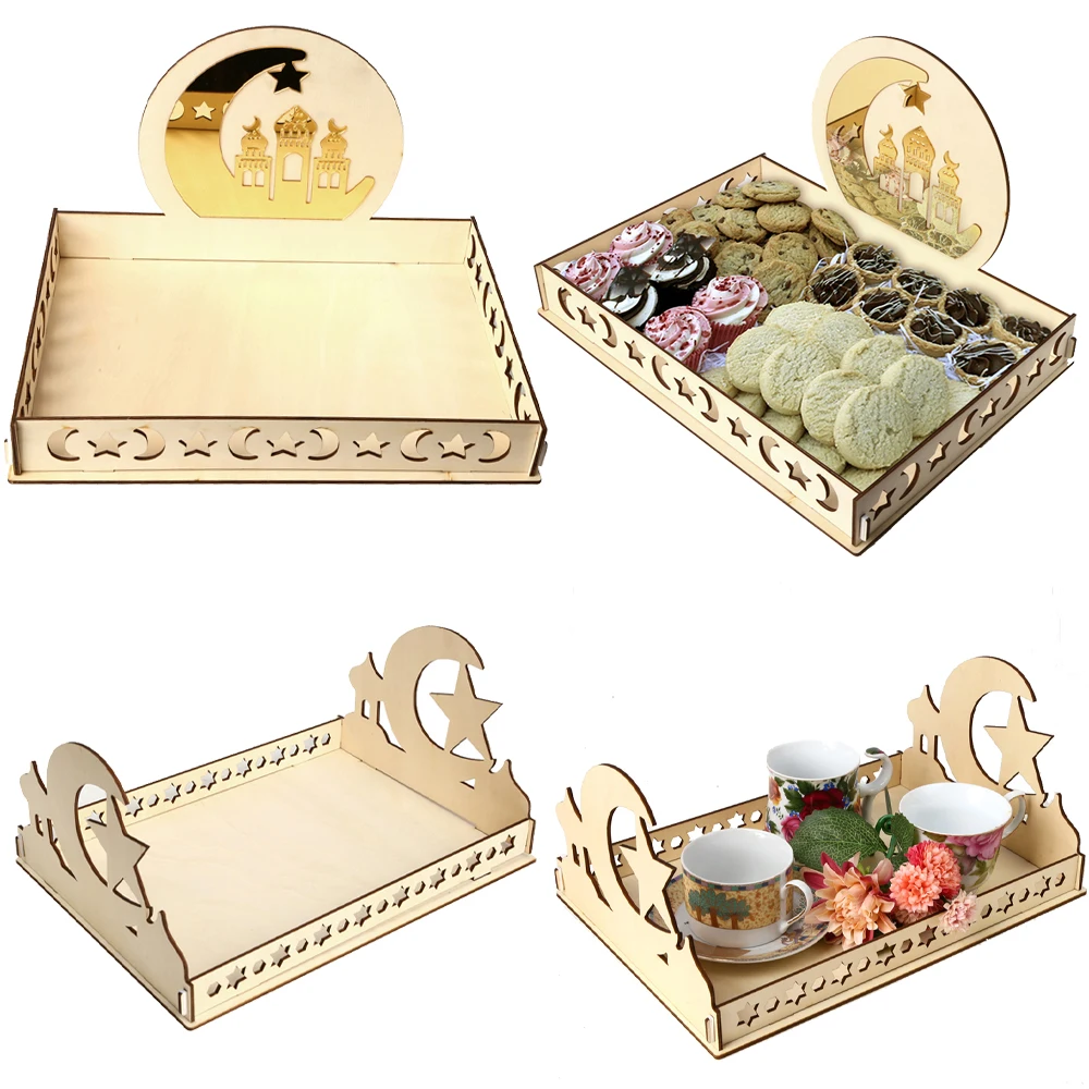 

Eid Mubarak Wooden Food Tray Dessert Fruit Tray Decoration Supplies Islamic Muslim Party Ramadan Kareem Wood Food Plates
