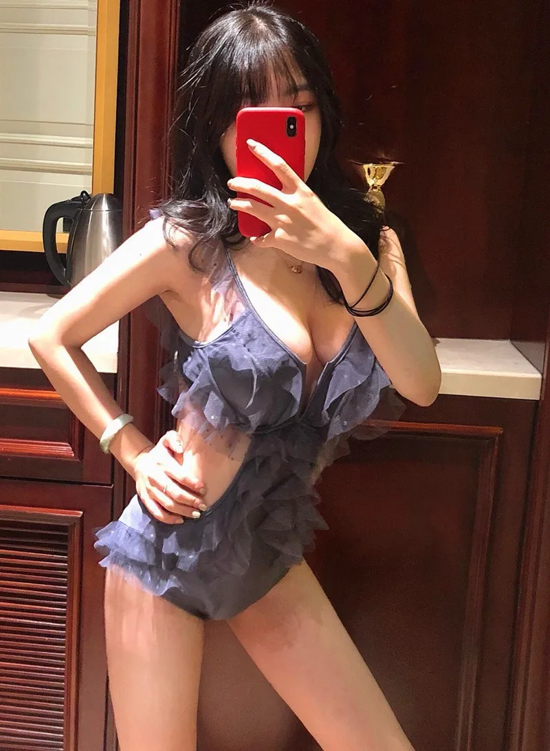 

2023 Sexy High Waist Bikini Women Solid Swimwear Grey Swimsuit Ruffle Biquini Push Up Bikinis Korean Style Bathing Suit Dropship