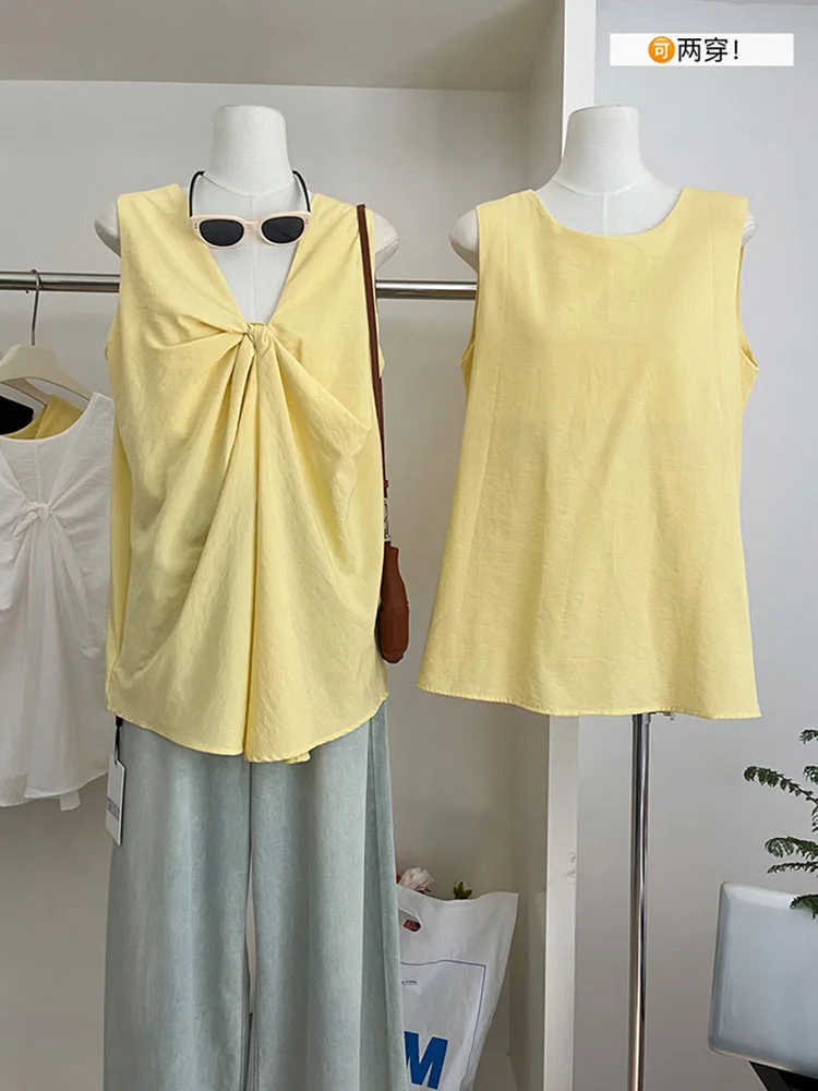 Майка женская плиссированная без рукавов пикантный облегающий Топ Gyaru