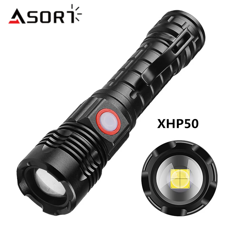Glare XHP50 Flashlight Zoomable Outdoor Portable Rechargeable Fishing Torch With Pen Clip