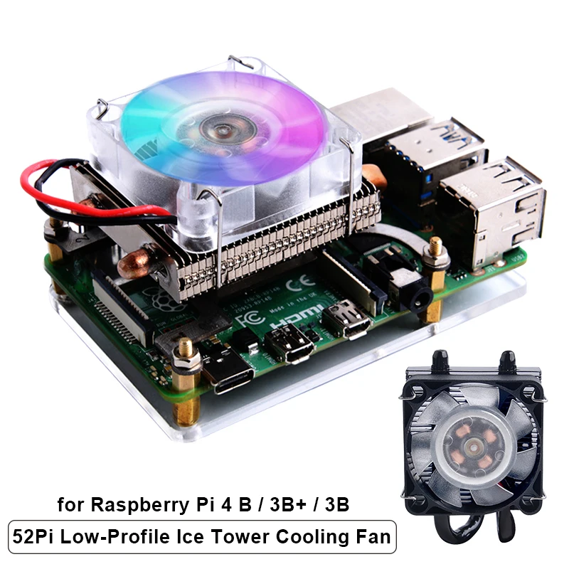 

52Pi ICE Tower Raspberry Pi 4B Cooling Fan 7 Colors RGB Changing Light Cooler Low-Profile Ice Tower for Raspberry Pi 4 B 3B+ 3B