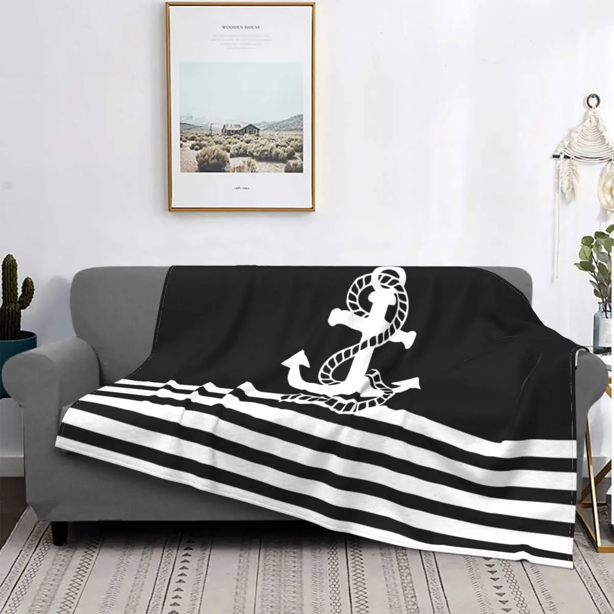 

Nautical Navy Anchor Blanket Sofa Cover Fleece Winter Fashion Lightweight Thin Throw Blanket for Home Outdoor Plush Thin Quilt