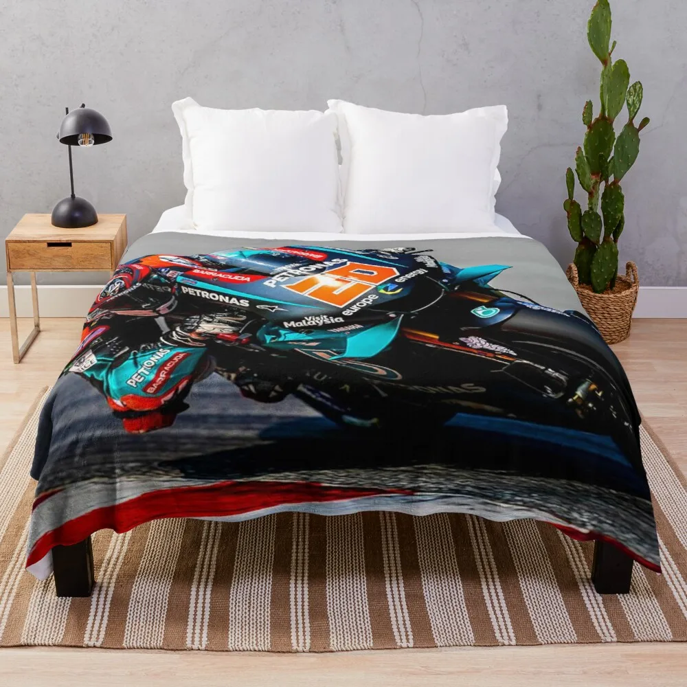 

Fabio Quartararo going through a corner Throw Blanket microfiber fabric plush blankets
