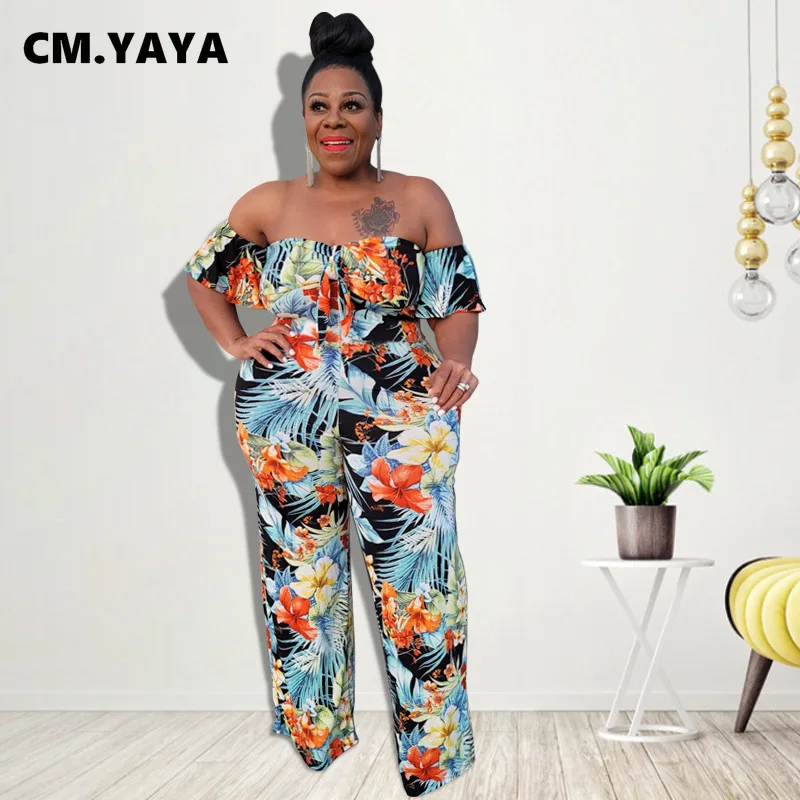 

Женский комбинезон с цветочным принтом CM.YAYA, Свободный комбинезон с коротким рукавом и вырезом лодочкой, модный цельный комбинезон, летний ...