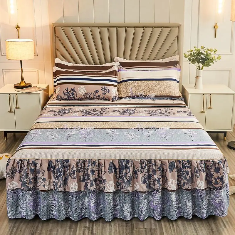 

Double Layer Home Bedspread on The Bed Cotton Skin Friendly Linens for Queen King Size Bed Sheet Set with Elastic Band