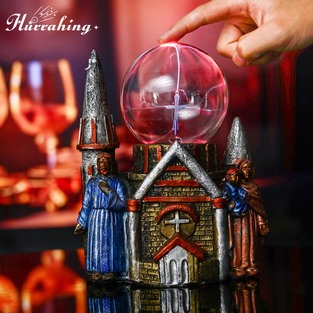 

Jesus Church Crystal Plasma Light 4 Inch Glass Ball Touch Sensing Science Enlightenment Cool Interior Table Decoration Ornament