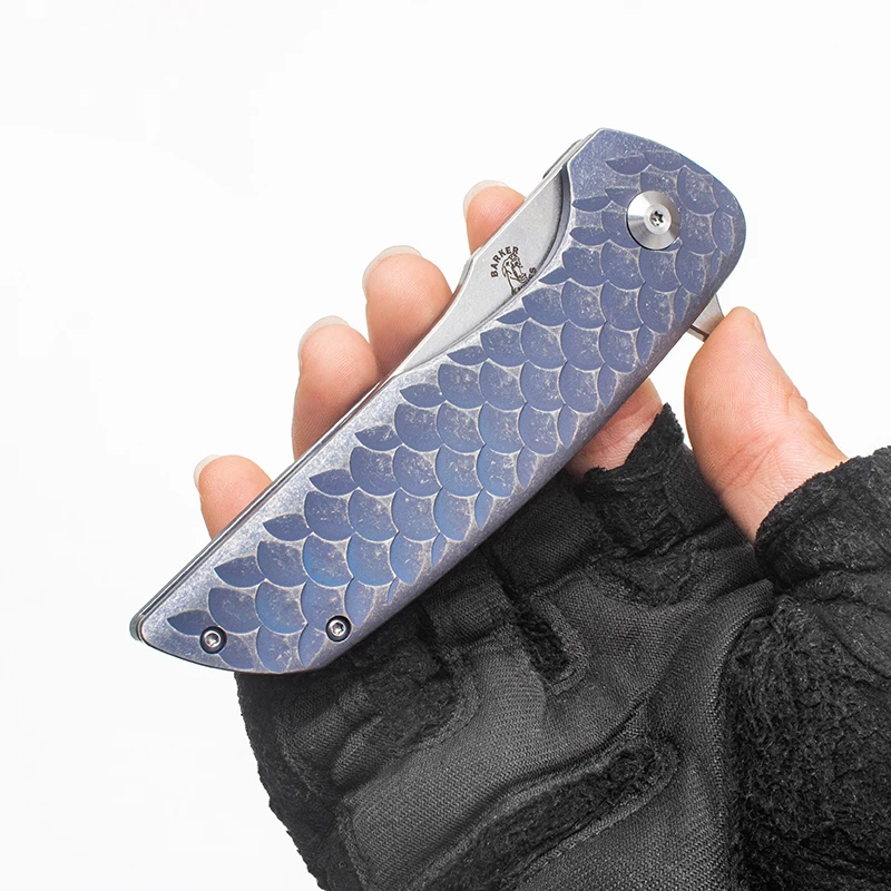 Складной нож Hokkaido карманный резец со шкалой синего дракона и титановой рукояткой